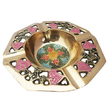 Handmade Brass Ash Tray | Handcrafted Metal Showpiece, Height : 1 Inch (ZMAS382 B)