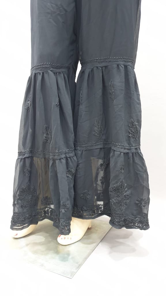 Hand Embroidered Chkankari Flared Black Colour Sarara