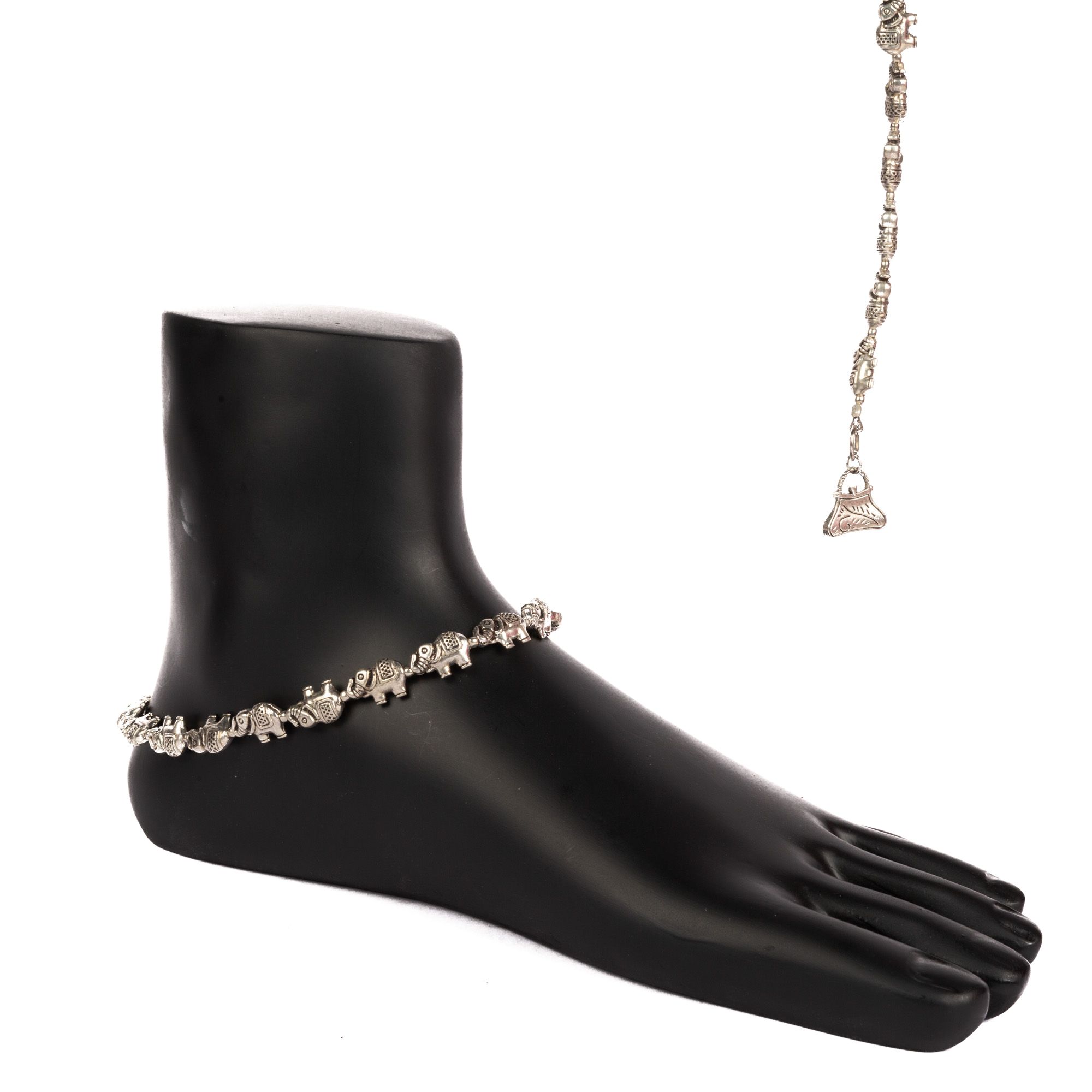 Oxidized German Silver Anklet-Little Elephant Design