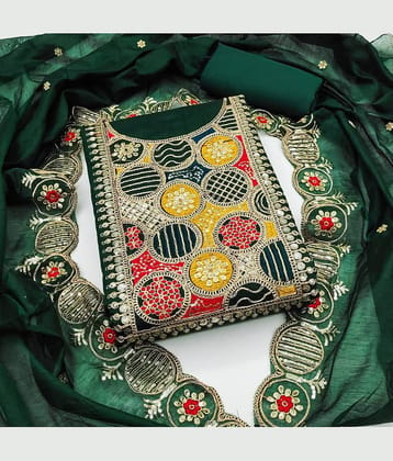 Rangtulika Ethnics Women Chanderi Unstitched Dress Material ( Green )