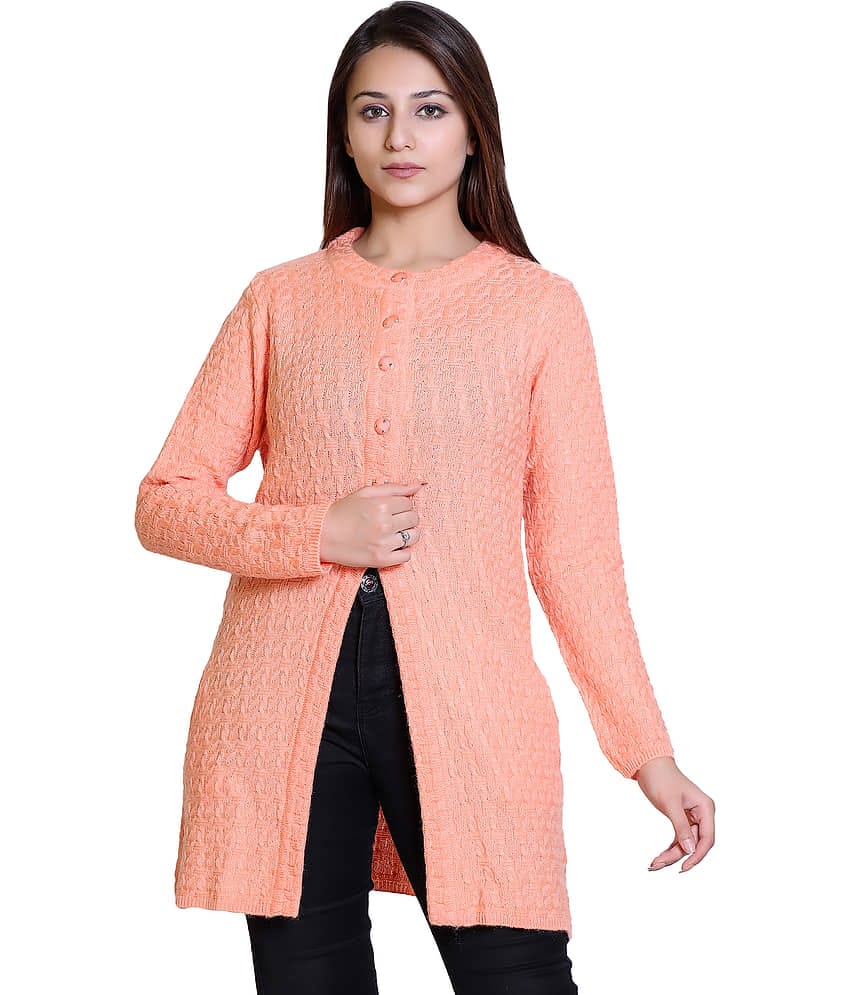 Ogarti Woollen Peach Buttoned Cardigans - Single