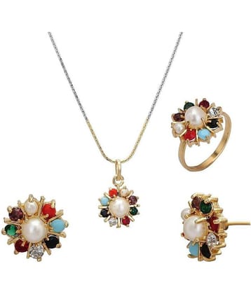 Bhagya Lakshmi Women's Pride AD Stone Embebbed Pendent With Earrings And Ring For Women