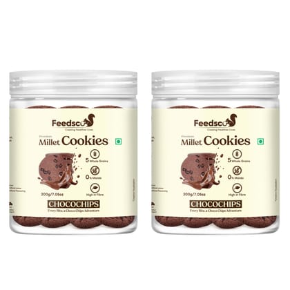 Feedsco Millet Choco Chip Cookies (200g x 2 Packs) – Multigrain, Premium Handmade, Healthy Snack Biscuits | No Preservatives | Perfect for Kids' Tiffin Box Treats