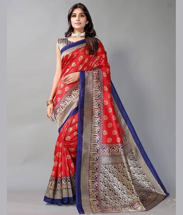 Vkaran Net Cut Outs Saree With Unstitched Blouse Piece ( Red )