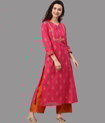 Yash Gallery - Pink Cotton Women's Straight Kurti ( Pack of 1 )