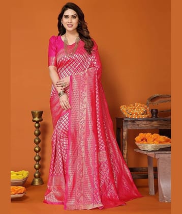 GARIYA Banarasi Silk Embellished Saree With Unstitched Blouse Piece ( Rani )