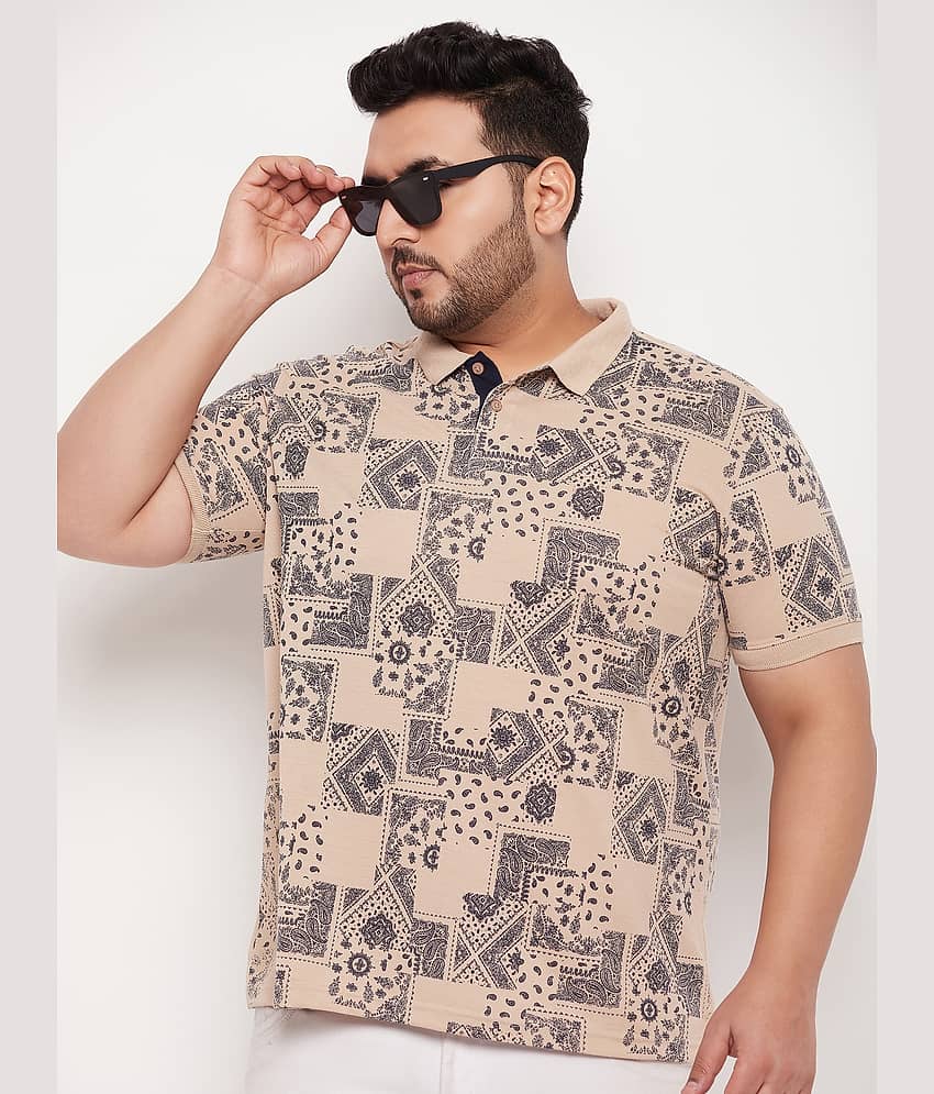XFOX Pack of 1 Cotton Blend Regular Fit Printed Half Sleeves Men's Polo T Shirt ( Beige )