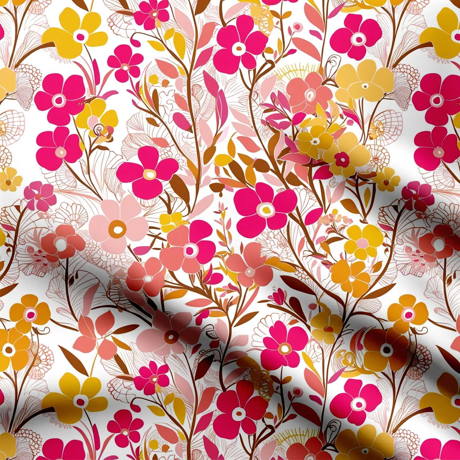 Fragile Flowers Print Fabric-Cotton