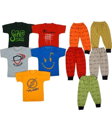 DIAMOND EXPORTER Pack of 5 Boys Cotton Blend T-Shirt & Trackpants Set ( Multicolor )
