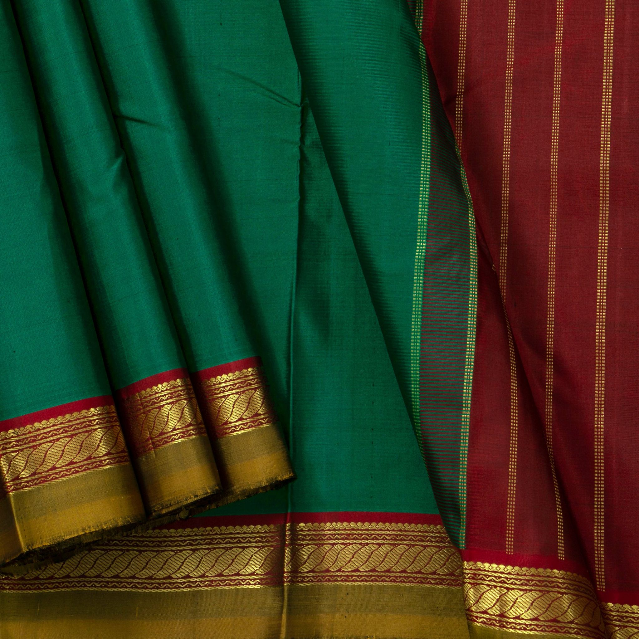 Green And Maroon Kanchipuram Silk Saree For Festive Wear PV J 1792