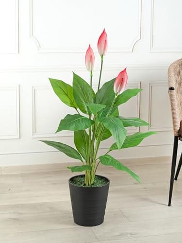 Artificial Real Touch Peace Lily Plant Without Pot for Home Decor - 95 cm, Pink