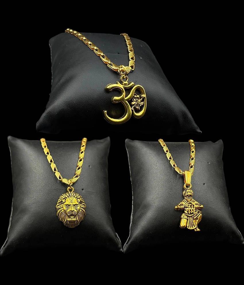 Charms Gold Religious Pendant With Chain ( Pack of 3 )
