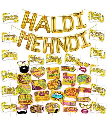 Zyozi Mehndi Props & Haldi Props and Mehndi Foil Balloon & Haldi Foil Balloon for Photoshoot ,Marriage Props for Wedding for Bride and Family,Bride to Be Props(Pack of 44)