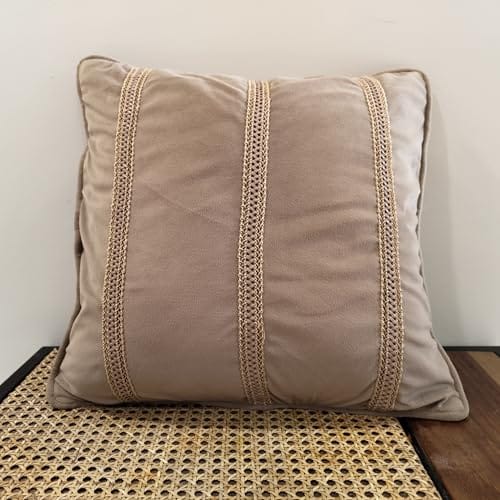 Preetier Velvet Cotton Slub Cushion Cover, Stain-Resistant, Cosy Decor for Living Room, Bedroom, Dining Room, Office, Outdoor (Desert Mirage, 16x16)