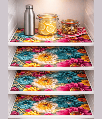 THE LION'S SHARE PVC Floral Fridge Mats ( 30 44 ) Pack of 4 - Blue