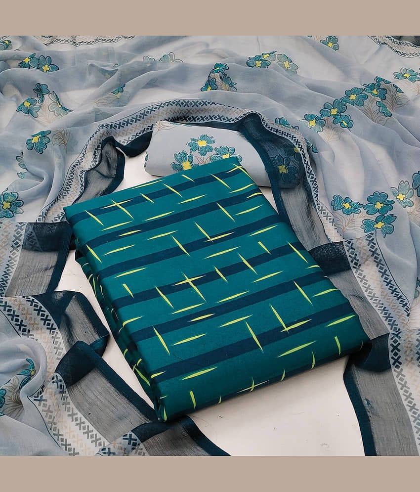 Anand Unstitched Crepe Printed Dress Material - Teal ( Pack of 1 )