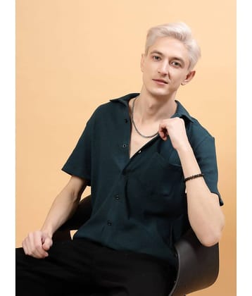 Rigo Cotton Blend Oversized Fit Solids Half Sleeves Men's Casual Shirt - Black ( Pack of 1 )