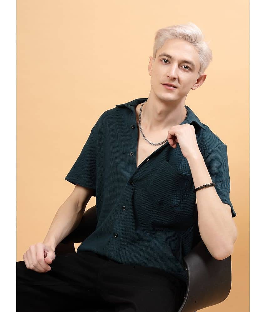 Rigo Cotton Blend Oversized Fit Solids Half Sleeves Men's Casual Shirt - Black ( Pack of 1 )