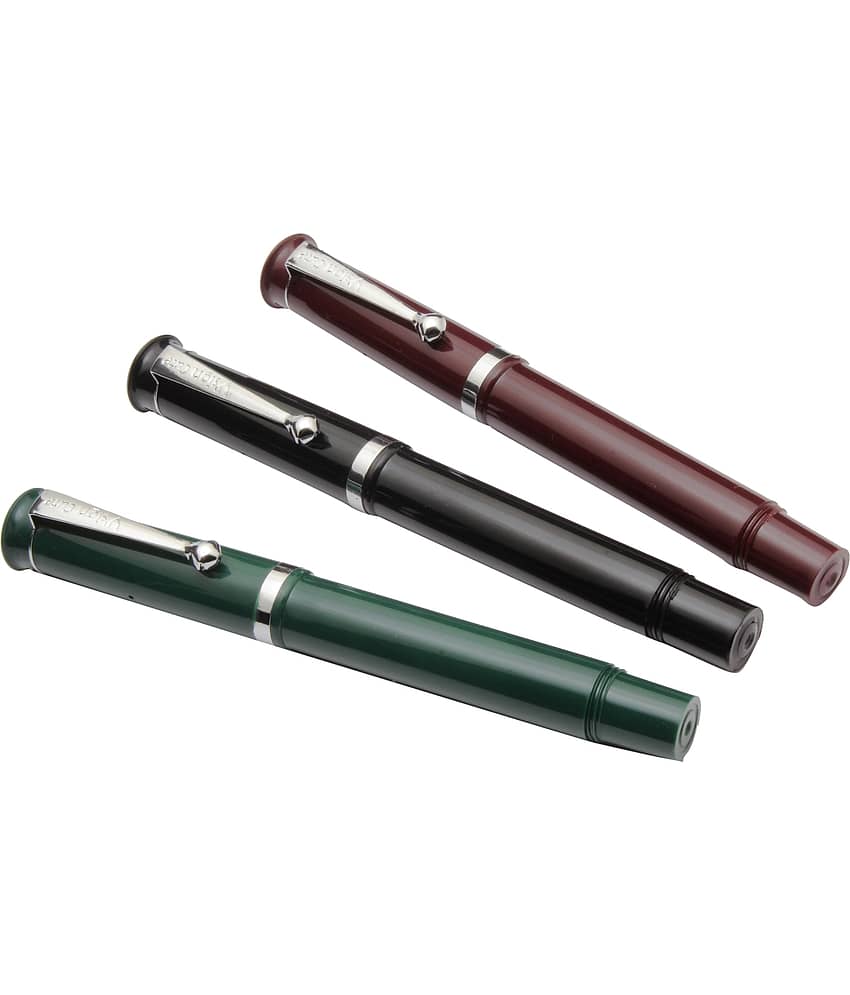 Srpc Set Of 3 - Vsign Cute Pocket Size Fountain Pens Eyedropper System Chrome Trims