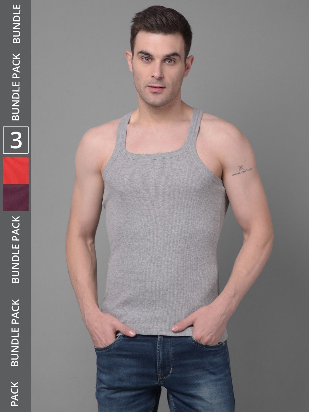 Men's Assorted Pack of 3 Solid Combed Cotton Racerback Styled Gym Vest