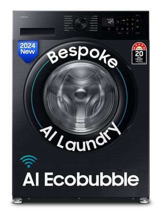 Samsung 12 kg, 5 Star, AI Ecobubble, Super Speed, Wi-Fi, Hygiene Steam with Inbuilt Heater, Digital Inverter, Fully-Automatic Front Load Washing Machine (WW12DG5B24ABTL, Black)
