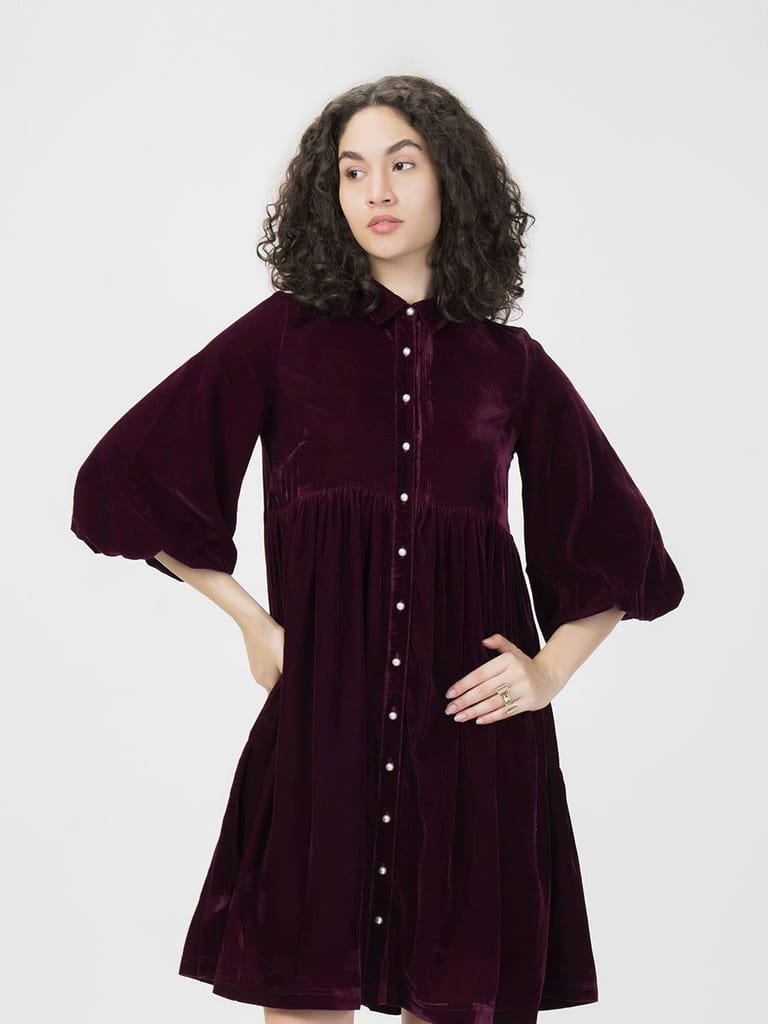 Gathered Velvet Party Dress