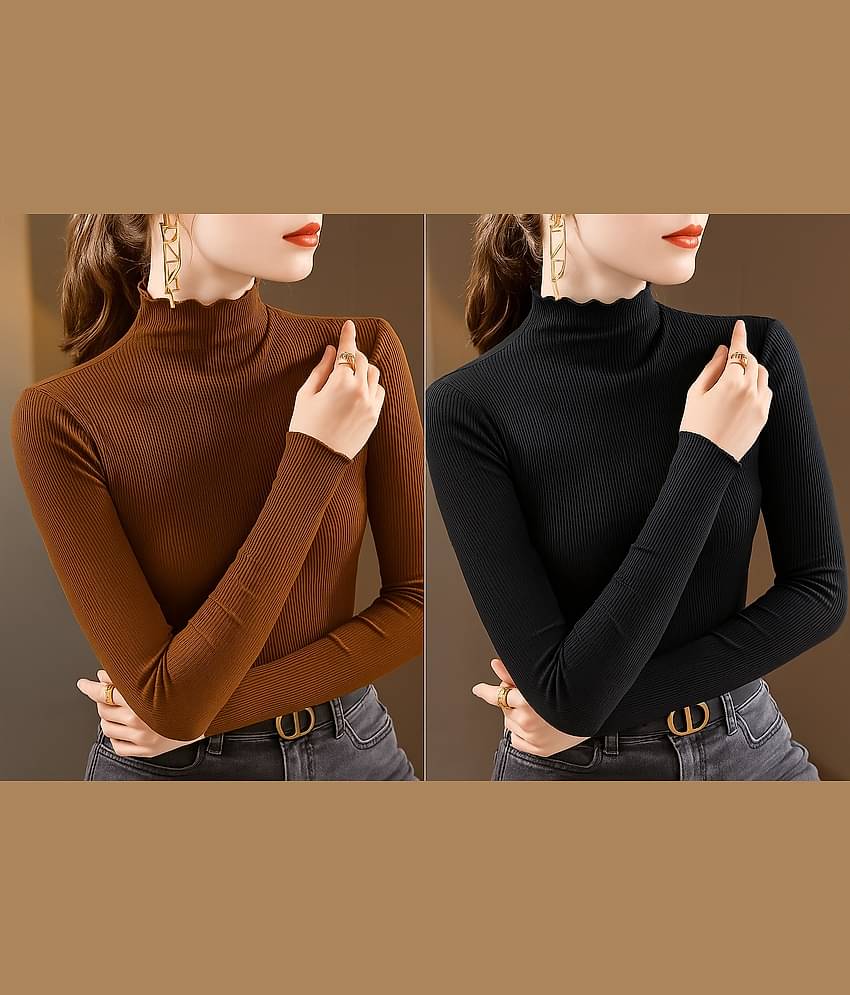 Traquila Women's Lycra Regular Top ( Brown )