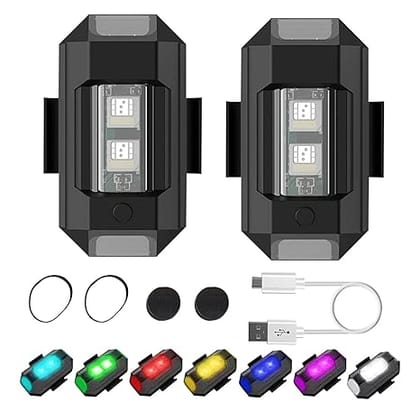 PACK OF 2 Aluminium Airplane Light (7 Colors) Waterproof Universal Warning Signal Blinker Led Strobe Rechargeable Safety Light For Bike Motorcycles Cars Bicycle Drones Helmet
