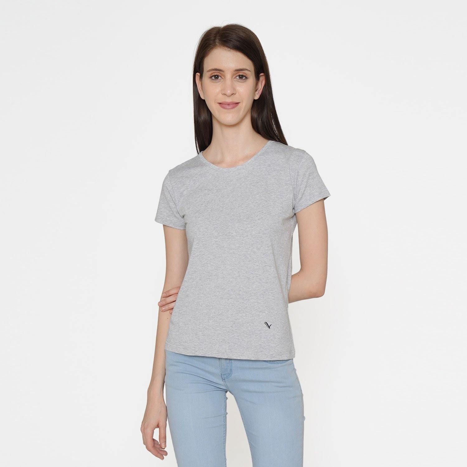 Plain Casual Half Sleeve Women's T-Shirt For Summer With Round Neck- Light Grey M
