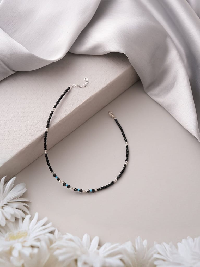 925 Sterling Silver Sparkling Blue & Black Beads Evil Eye Anklet Payal - Anklets | Buy online on ZillyBuy