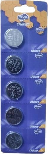 NOVEL CR2025 3V Lithium Coin Cell Battery Pack of 5 | Button Cell for Watches, Calculators, Key Fobs, Remote Controls, Electronic Toys, Medical Devices and Small Electronic Equipment