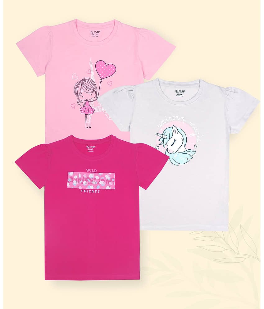 J&JP Pack of 3 Girls Cotton Blend T-Shirt ( Multicolor )