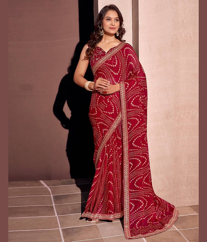 Samah Georgette Printed Saree With Unstitched Blouse Piece ( Magenta )