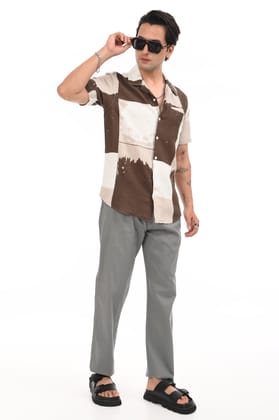 Dusty Brown Digital Printed Casual Shirt-M / Brown