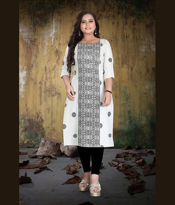 Hetsa Women Cotton Printed A-line Kurti ( White )