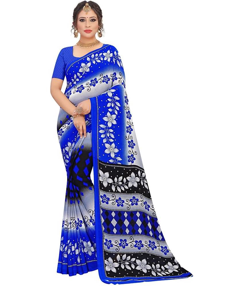 LEELAVATI Georgette Printed Saree With Unstitched Blouse Piece ( Multicolor )