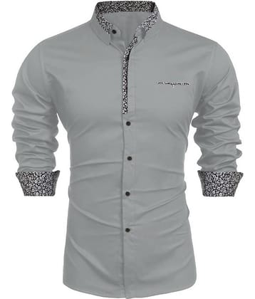 WEBRIC Cotton Blend Regular Fit Printed Full Sleeves Men's Casual Shirt - Light Grey ( Pack of 1 )