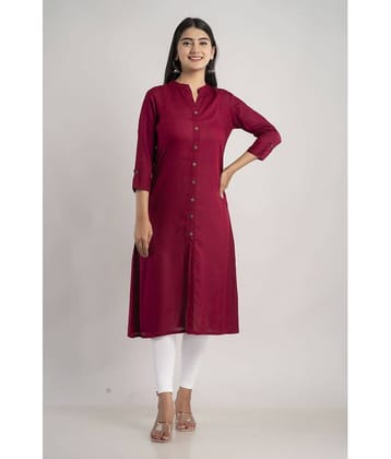 MAUKA - Maroon Rayon Women's Front Slit Kurti ( Pack of 1 )