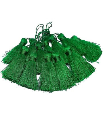 PRANSUNITA Silky Floss Tassels with Loop for Bookmarks, Charms Jewelry Making Earring Bracelet Pendant, Dresses etc. -Handmade - Pack of 12 pcs - 6 cm - Color- Dark Green