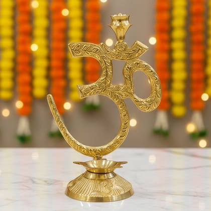 Brass Om Stand | Spiritual Home Decor & Puja Accessory, Height : 6.5 Inch (ZMAS649 C)