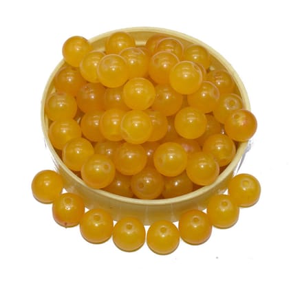 Yellow Round Painted Glass Beads For Jewelry Making , (10 MM) ,BWGB-258-1 String in 80 Pieces / 10 MM