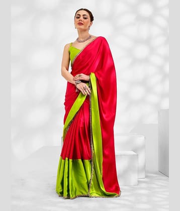 DIKONA DESIGNER Crepe Cut Outs Saree With Unstitched Blouse Piece ( Pink )