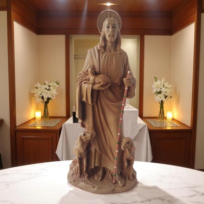 AMS Resin Jesus Christ Idol, The Good Shepherd Statue God Jesus Sculpture for Christian Idol Home, Office Prayer Room, Worship & Living Room Gifting Showpiece Brown 28H12L8W Cm