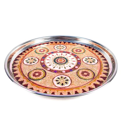 Pooja Plate | Aarti Thali - Flower Design -  For Ganesh Pooja, Diwali & Karwa Chauth - 11 Inch