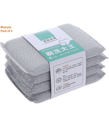 Bhavyta Silver Stainless Steel Dish Washing Scrubber Sponge Scrub pad ( Set of 4 )