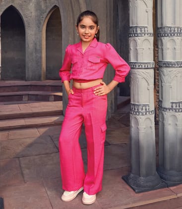 Fuschia Pink Girls Co -ord Set-FUCHSIA / 26