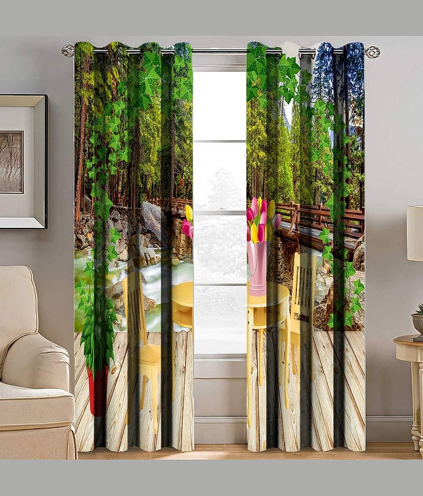 BELLA TRUE Nature Room Darkening Eyelet Curtain 9 ft ( Pack of 2 )  Multicolor