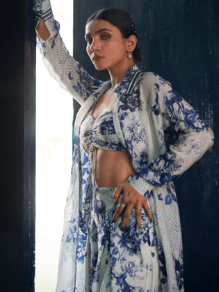 Blue Printed Co-ord Set-XS