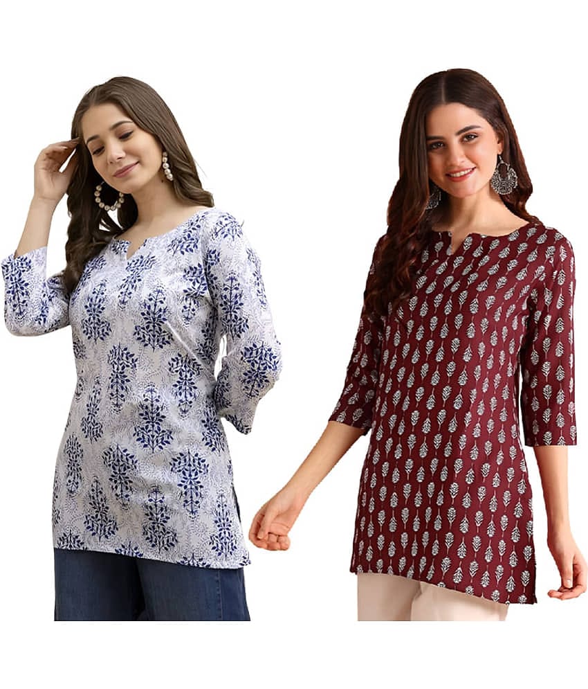 AK FASHION MALL Women Cotton Blend Printed A-line Kurti ( Blue )