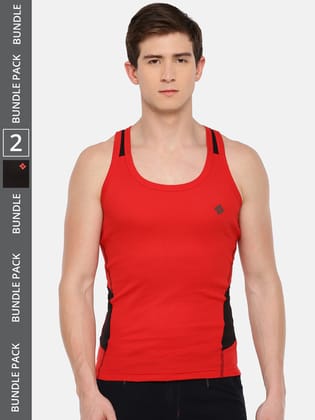 Men's Assorted Pack of 2 Solid Combed Cotton Racerback Styled Gym Vest